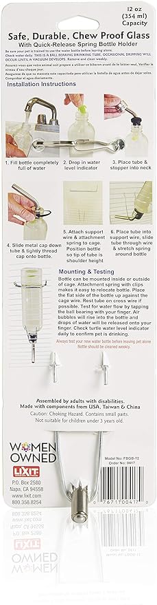 Lixit Chew Proof Flat Sided Water Bottles for Rabbits, Ferrets, Rats, Birds, Hamsters, Guinea Pigs, Chinchillas Gerbils and Other Small Animals (12oz Pack of 2)