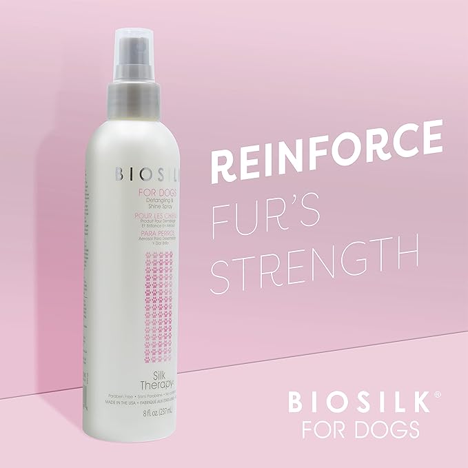 BioSilk for Dogs Combo Pack Whitening Shampoo with Dog Detangling Spray | 12 oz Dog Shampoo for White Dogs and 8 oz Dog Detangler and Shine Protecting Mist for All Dogs (Bundle10)