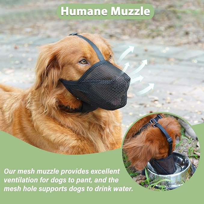 Mayerzon Dog Muzzle, Soft Mesh Muzzle for Small Medium Large Dogs, Adjustable Puppy Muzzles for Scavenging Biting Licking and Chewing, Allows Panting and Drinking