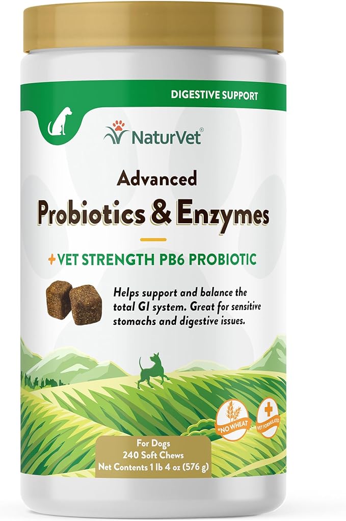 NaturVet – Advanced Probiotics & Enzymes - Plus Vet Strength PB6 Probiotic – Supports and Balances Pets with Sensitive Stomachs & Digestive Issues – for Dogs & Cats 240 ct