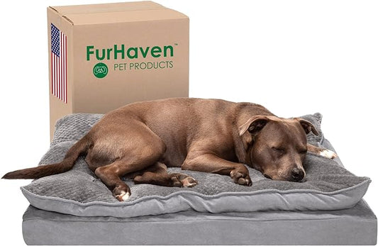 Furhaven Orthopedic Dog Bed for Large/Medium Dogs w/ Pillow Cushion Top & Removable Washable Cover, For Dogs Up to 55 lbs - Minky Plush & Suede Pillow Top Mattress - Titanium Gray, Large