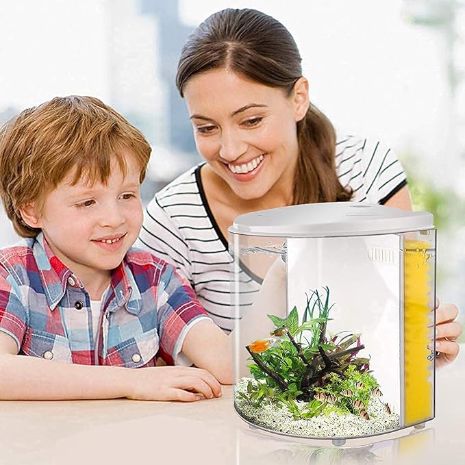 Small Fish Tank 1.2 Gallon Betta Fish Tank with Filter and Light for Shrimp, Jellyfish, Goldfish, Aquarium Starter Kit for Home, Office, Room, Decorative Desktop