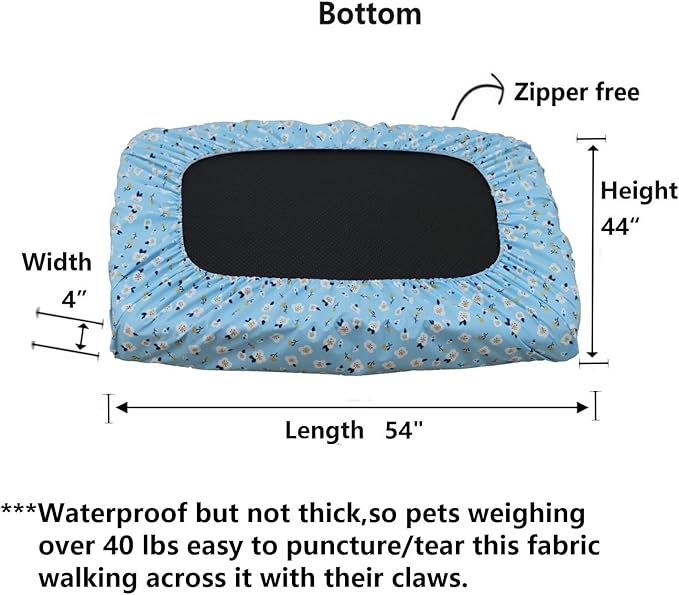 Dog Bed Cover with Elastic Band Waterproof Replacement Washable Plastic Slipcover 54 x 44 inch