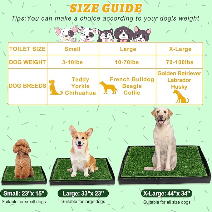 MEEXPAWS Dog Grass Pad with Tray/Foldable Liner Base Large, Dog Litter Box Artificial Grass Pee Pad for Indoor Dog Potty, Odor Free Instant-Penetration Hemmed Edge Dog Potty Grass, 2 PCS Reusable Pad