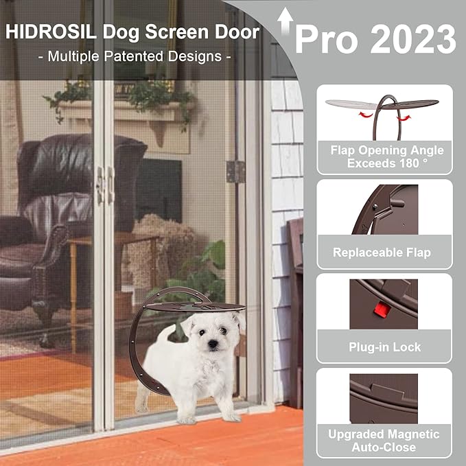 Dog Door for Screen Door, Patent Desigh Pet Screen Door with Lockable Magnetic Flap for Doggy Dog and Cat Door, Coffee