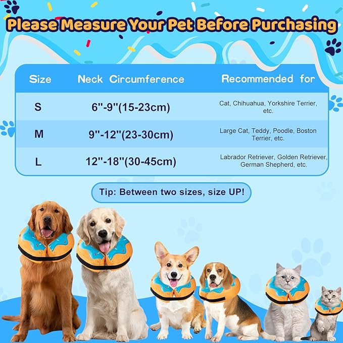 Grand Line Donut Inflatable Collar for Dogs and Cats, Soft Recovery Dog Cone After Surgery, Protective Pet Neck Cone for Small, Medium, Large Dogs, Not Block Vision (Blue, L)