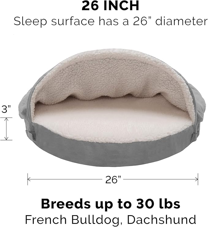 Furhaven 26" Round Cooling Gel Dog Bed for Medium/Small Dogs w/ Removable Washable Cover, For Dogs Up to 30 lbs - Sherpa & Suede Snuggery - Gray, 26-inch