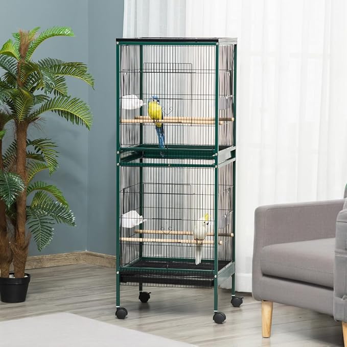 NicBex 55" Metal Bird Cage, Large Parakeet Cages with Stand,Pet Flight Birdcage for Parrot Lovebirds Finches Parakeets Budgie Parrotlet Conures,Bird Aviary Indoor with Rolling Stand,Green