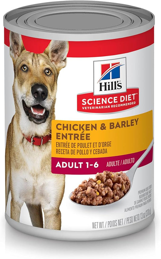 Hill's Science Diet Adult 1-6, Adult 1-6 Premium Nutrition, Wet Dog Food, Chicken & Barley Loaf, 13 oz Can, Case of 12