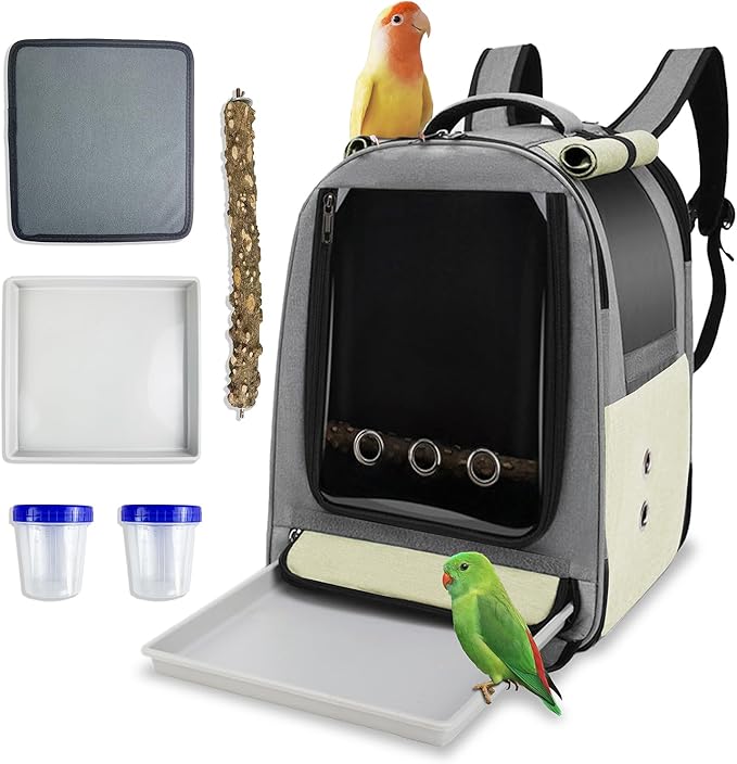 Bird Backpack Carrier,Bird Travel cage Backpack with Tray and Standing Perch,Feeding Tank,Waterproof pad,Used for Parakeets,hornbirds,Lovebirds,Small and Medium-Sized Bird