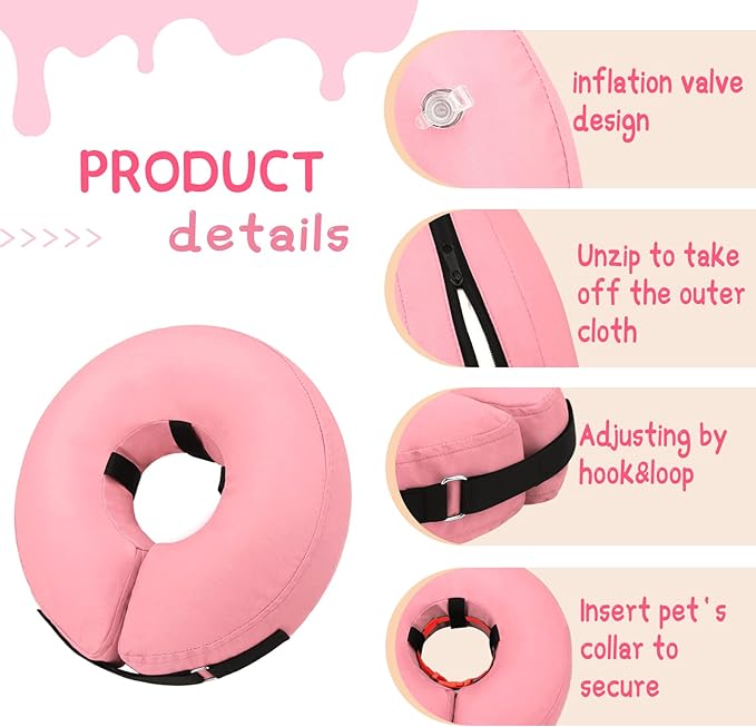 Supet Inflatable Dog Cone Collar Alternative after Surgery, Dog Neck Donut Collar Recovery E Collar to Stop Licking, Soft Dog Cone for Small Medium Large Dogs