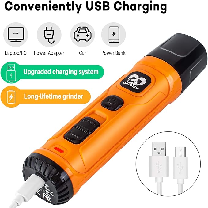 Casfuy Dog Nail Grinder with 2 LED Light - New Version 2-Speed Powerful Electric Pet Nail Trimmer Professional Quiet Painless Paws Grooming & Smoothing for Small Medium Large Dogs and Cats (Orange)