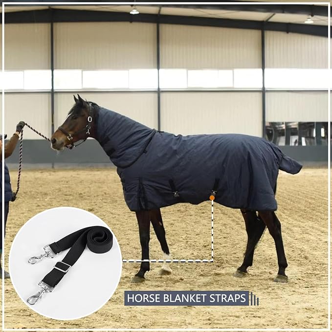 Horse Blanket Sheet Leg Straps, Replacement Stretchy Belly Strap with Double Swivel Snaps, Adjustable Length from 24 to 42 Inch Black(2 Pcs) (Two Side Snaps)