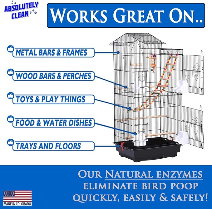 Amazing Bird Cage Cleaner and Deodorizer - Just Spray/Wipe - Safely & Easily Removes Bird Messes Quickly and Easily - Made in The US (32oz Spray Bottle)