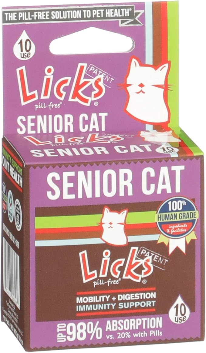 Licks Pill-Free Senior Cat - Joint Support & Digestion Supplement for Senior Cats - Immunity Vitamins & Heart Health Supplements for Older Cats - Gel Packets - 10 Use