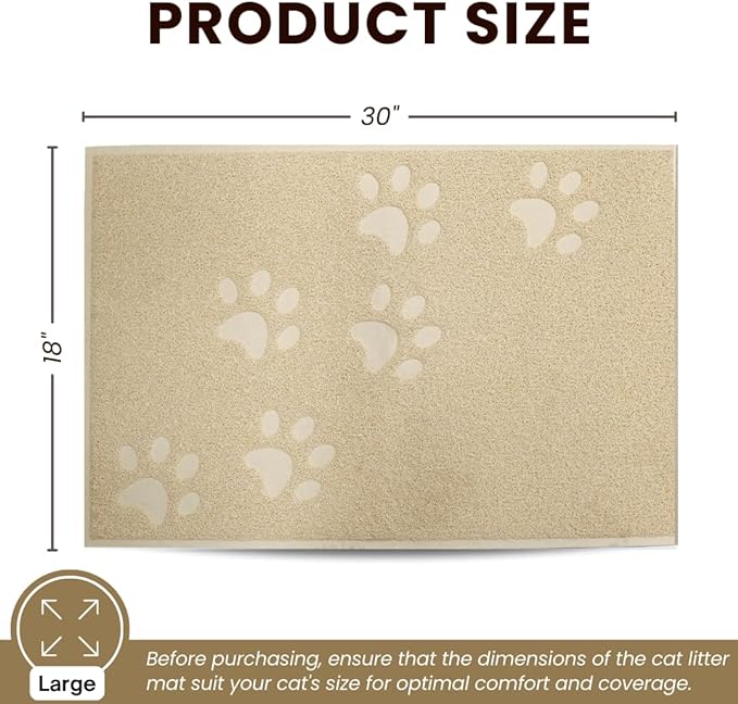 Andalus Large Cat Litter Mat, Pack of 2 - Waterproof, Non-Slip & Easy to Clean Cat Litter Box Mat for Extra Efficient Pet Litter-Trapping, Beige (30” X 18”)