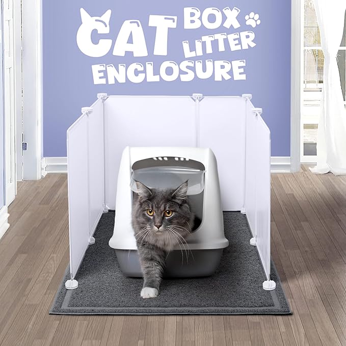 Cat Litter Box Enclosure, Extra Large Litter Box Splash Guard with Cat Litter Mat, High Sided Litter Box Pee Shield, 26" L×19" W×19.5" H, Easy Clean