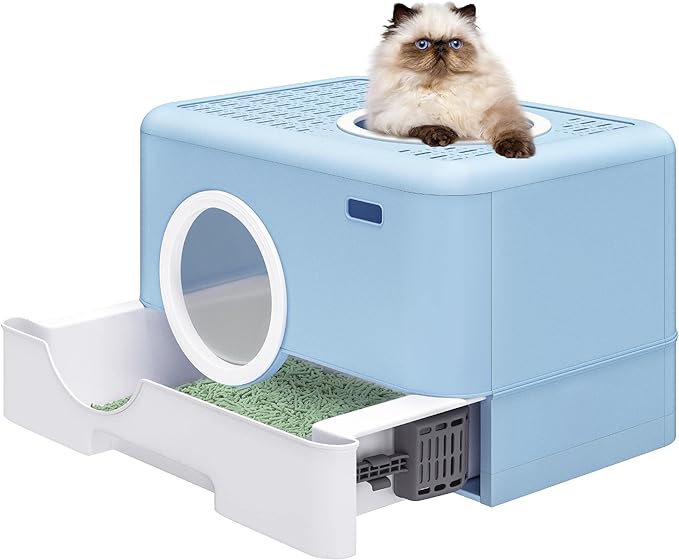 YITAHOME Large Enclosed Cat Litter Box with Lid Cover, Hooded Odorless Anti-Splashing Cat Toilet with Drawer Litter Scoop Front Entry Top Exit Door, Easy to Install and Clean