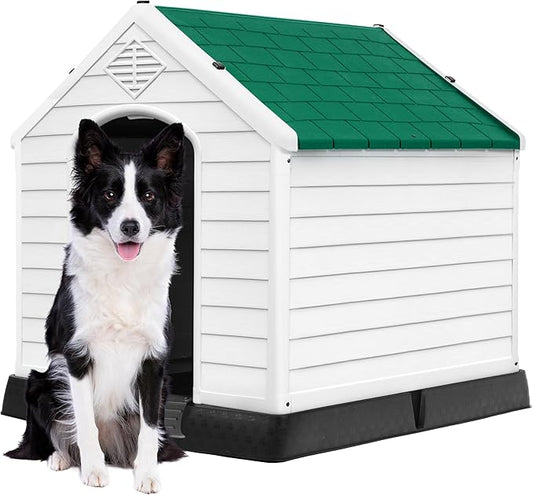 DWVO Spacious and Durable Dog House for Small to Medium Dogs, Indoor & Outdoor Use, Weather Resistant, Easy to Assemble (34.5''L*30.9''W*32''H, Green)