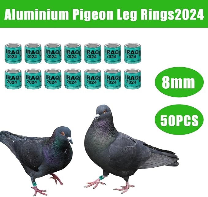 50Pcs Aluminium Pigeon Leg Rings with 2024 Training Identify Birds Leg Ring (Dark Green)