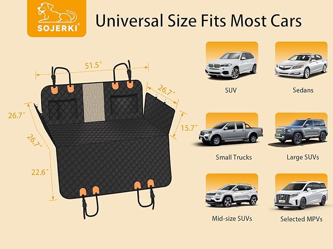 Dog Car Back Seat Extender Cover,Hard Bottom Scratchproof and Waterproof Protector,with Mesh Window and Storage Pocket for Car,SUVs,Trucks Black