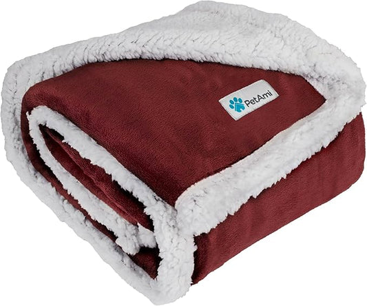 PetAmi Dog Blanket for Medium Large Dogs, Pet Bed Blanket Cat Puppy Kitten, Fleece Furniture Couch Cover Protector Sofa Car, Soft Sherpa Dog Throw Plush Reversible Washable, 40x60 Maroon Red