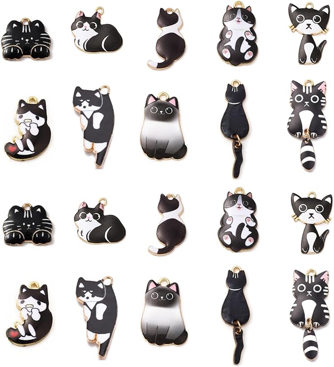 KitBeads 20pcs 10 Styles Black Cat Charms Cute Animal Pet Charms Enamel Cartoon Kitten Charms for Jewelry Making Bracelets Bulk