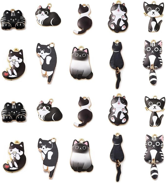 KitBeads 20pcs 10 Styles Black Cat Charms Cute Animal Pet Charms Enamel Cartoon Kitten Charms for Jewelry Making Bracelets Bulk
