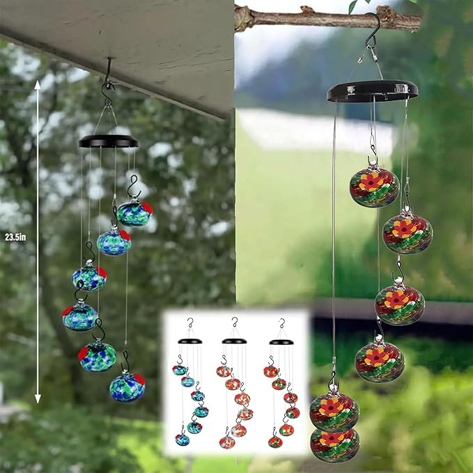 Charming Wind Chimes Hummingbird feeders for Outdoors Hanging ant and bee Proof Never Leak Perfect Garden Decor for Outside (JH-06)