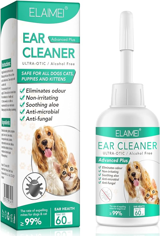 Ear Cleaner for Dogs, Dogs Ear Infection Treatment - Supports Soothing Dog Yeast Infection, Soothes Itchy & Inflamed Ears, Ear Odor, Pet Ear Care Supplement for Small, Medium and Large Dogs - 60ml