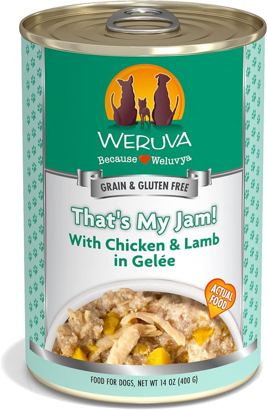 Weruva Classic Dog Food, That's My Jam! with Chicken & Lamb in Gelée, 14oz Can (Pack of 12), Green