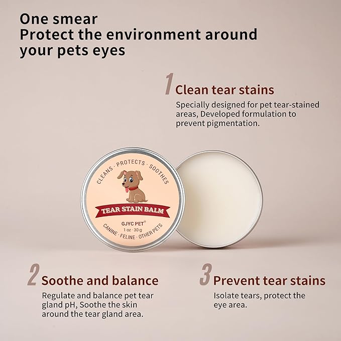 Pet Tear Stain Remover Balm - 1 oz (30g) Natural, Plant-Based Eye Care for Dogs and Cats - Gently Cleanses and Restores Sparkling Eyes