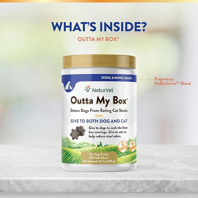NaturVet – Outta My Box – 500 Soft Chews – Deters Dogs from Eating Cat Stools – Reduces Cat Stool Odors – For Dogs & Cats – 50 Day Supply