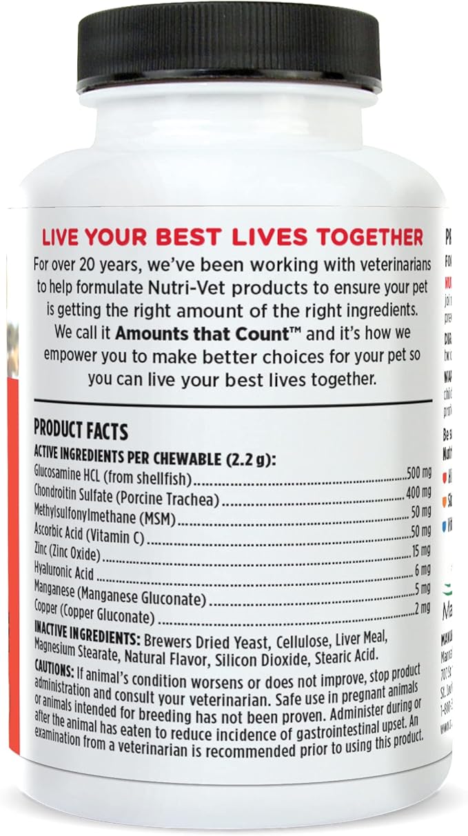 Nutri-Vet Hip & Joint Chewable Dog Supplements | Formulated with Glucosamine & Chondroitin for Dogs | 90 Count