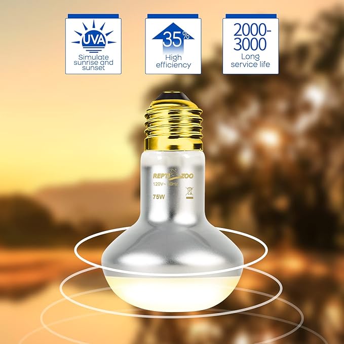 REPTIZOO 75W Reptile Heat Lamp Bulb, 2PCS Day & Night Basking Spot Light Combo Pack includes Infrared Heat Lamp and UVA Daylight Heating Lamp Basking Light