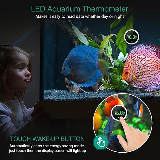 ORIA 2 Pack Digital Fish Tank Thermometer, Wireless Stick-on Aquarium Thermometer, High Accuracy Reptile Thermometer with LED Display, Water Thermometer for Fish Tank, Reptile Tank, Terrarium