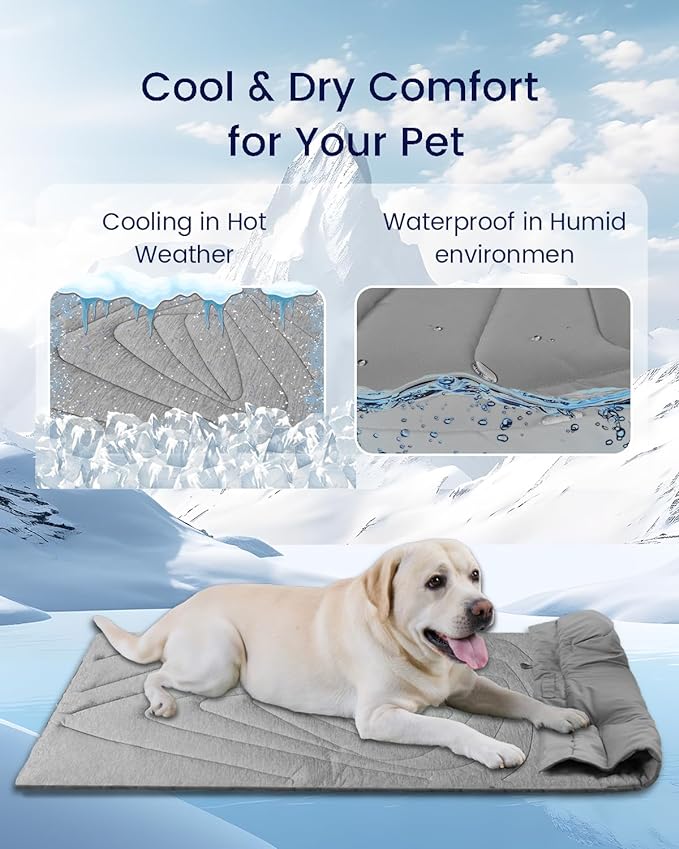 ZonLi Dog Cooling Mat, 59" x 40"Extra Large, Cooling Pad Waterproof, Pet Cool Mats for Dog and Cat use in Crate, Tunk, Camping, Outdoors, Portable, Machine Washable, Durable, without Gel, Pebble Gray