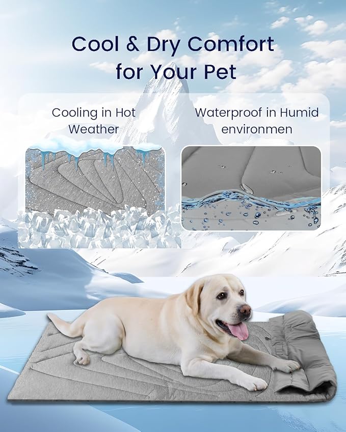 ZonLi Dog Cooling Mat, 48" x 28" Large, Cooling Pad Waterproof, Pet Cool Mats for Dogs and Cats use in Crate, Tunk, Camping, Outdoors, Portable, Machine Washable, Durable, without Gel, Pebble Gray