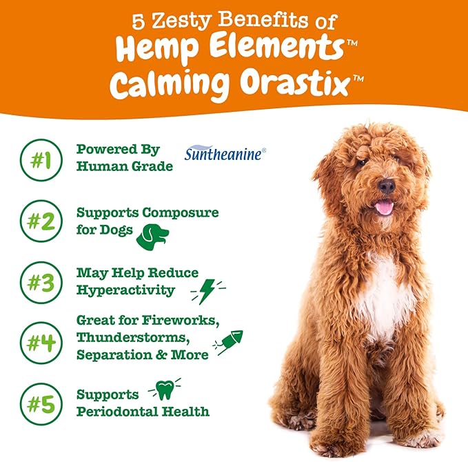 Zesty Paws OraStix for Dogs - Calming Dental Sticks for Stress with Hemp Melatonin Chamomile Dog Healthy Teeth and Gums Calm Composure for Fireworks and Thunderstorms - 25oz
