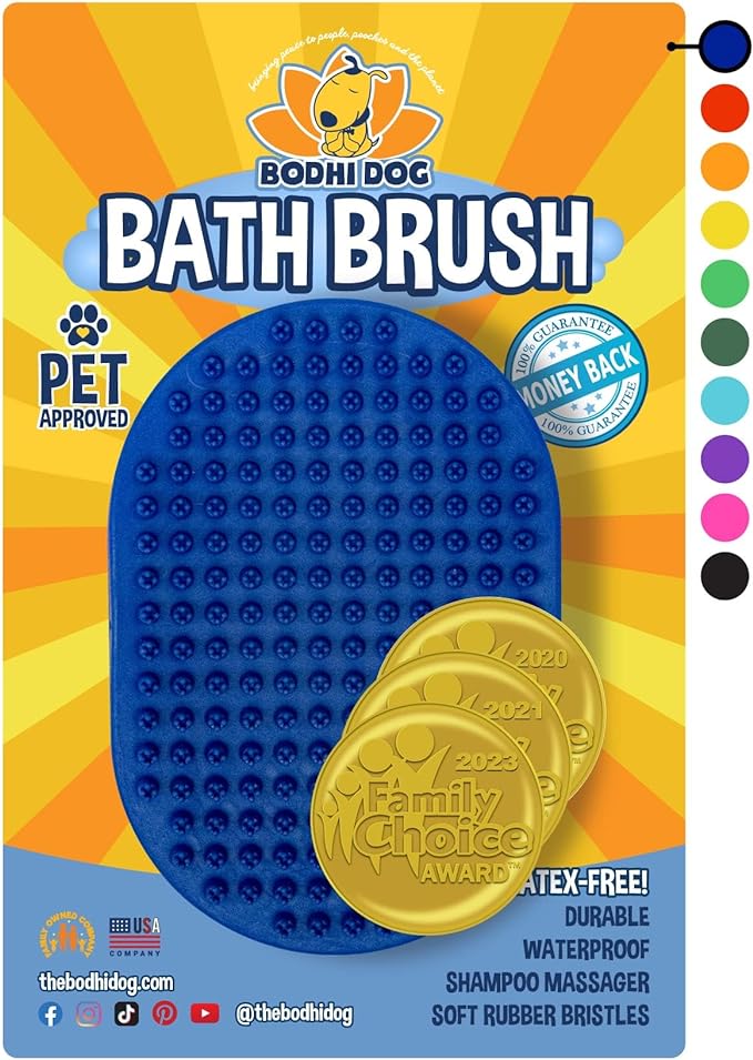 Bodhi Dog New Grooming Pet Shampoo Brush | Soothing Massage Rubber Bristles Curry Comb for Dogs & Cats Washing | Professional Quality