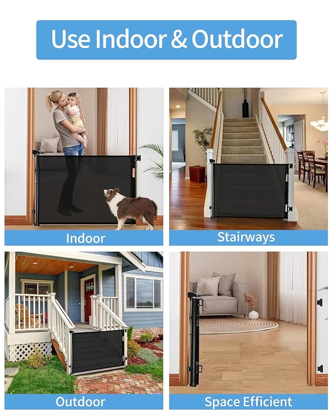 Retractable Baby Gate,Mesh Baby Gate or Mesh Dog Gate,33" Tall,Extends up to 71" Wide,Child Safety Gate for Doorways,Stairs,Hallways,Indoor/Outdoor（Black,33"x71"）