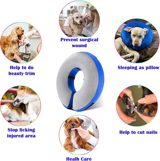 Katoggy Inflatable Dog Cone Collar for Dogs After Surgery, Soft Adjustable Blow up Donut Dog E-Collar for Small Medium Large Dog and Cats