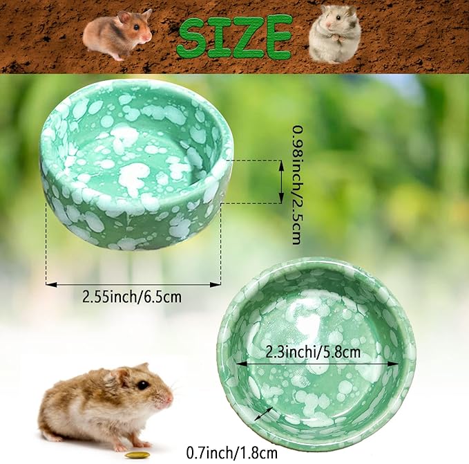 kathson 2 Pcs Hamster Food Bowl Guinea Pig Ceramic Water Bowl Small Animal Feeding Dish for Dwarf Hamster Gerbil Syrian Ferret Hedgehog Chinchilla Bunny (Green)…