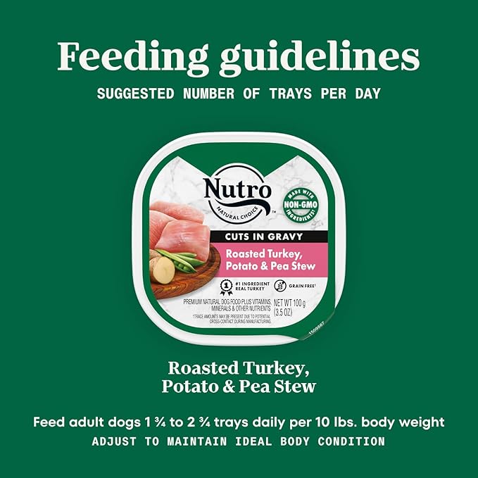 NUTRO Adult Natural Grain Free Wet Dog Food Cuts in Gravy, Roasted Turkey, Potato & Pea Stew Recipe, 3.5 oz. Trays (Pack of 24)