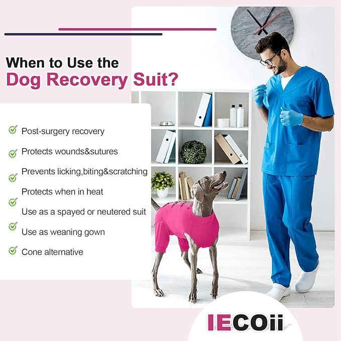 IECOii Dog Surgery Recovery Suit for Female Or Male Dogs,Post Surgery Dog Onesies for Spay Neuter,Small Dog Surgical Suit for Abdominal Wound and Rear Leg,Dogs E-Collar & Cone Alternative,S-Rosered