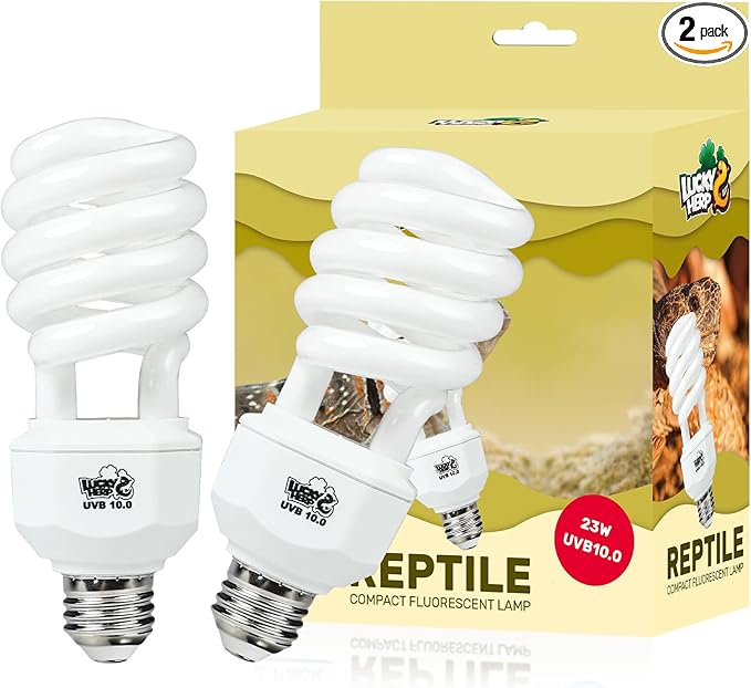 LUCKY HERP 2 Pack UVA UVB Reptile Light, 23W 10.0 UVB Bulb for Desert Reptiles, Compact Fluorescent Terrarium Lamp, Reptile UVB Bulb for Bearded Dragon, Lizard, Tortoise