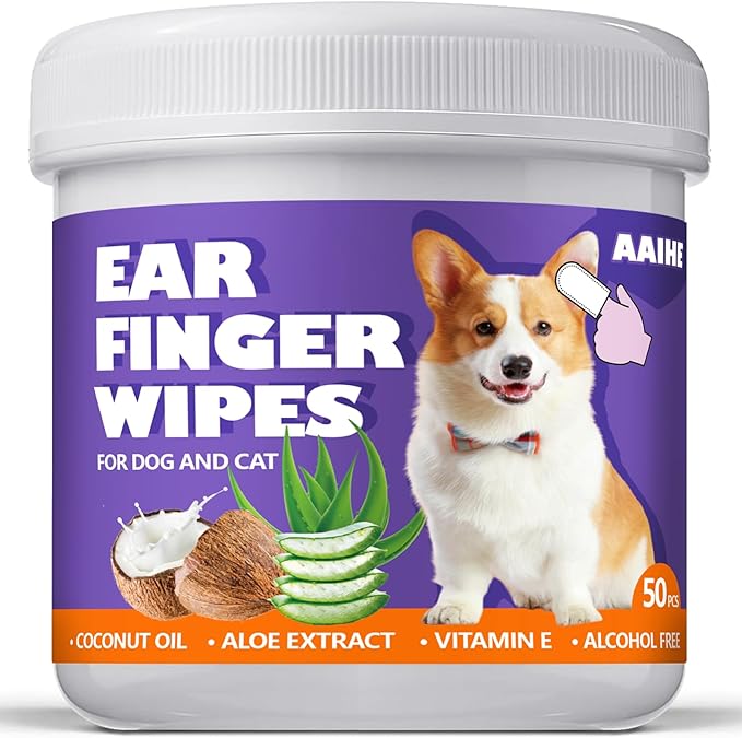 Dog ear wipes,Gently Remove Ear Wax & Dirt,Relieve Ear Itching Fresh Coconut Scent, All Natural Ingredients dog ear cleaning wipes - 50 Count