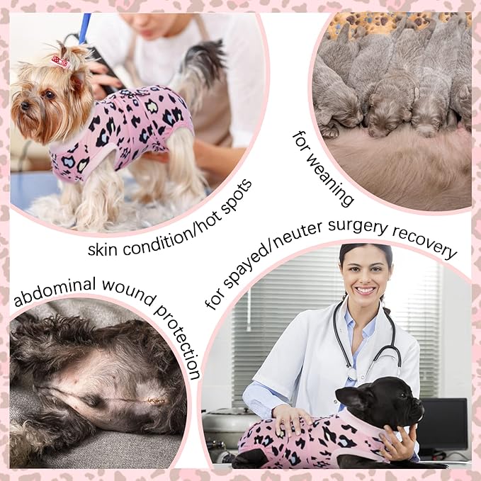 FUAMEY Recovery Suit for Dogs After Surgery,Soft Breathable Dog Bodysuit E-Collar & Cone Alternative Surgical Suit,Male Female Dog Neuter Spay Suits Anti Licking Wounds Onesie Pink Leopard S