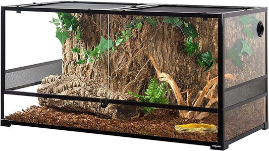 REPTIZOO Large Reptile Terrarium, Tall & 48 INCH Wide Reptile Tank with Sliding Door Top Screen Ventilation & Anti Escape Lid (48" W X 24" D X 24" H (Full Glass & Side Mesh Panel Switchable))