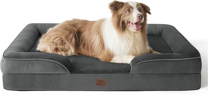 Bedsure Orthopedic Dog Bed for Large Dogs - Big Washable Dog Sofa Beds Large, Supportive Foam Pet Couch Bed with Removable Washable Cover, Waterproof Lining and Nonskid Bottom, Dark Grey